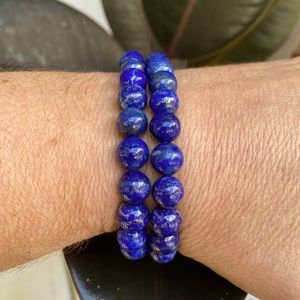BLUE LAPIS LAZULI GEMSTONE BEAD BRACELET Stretchy, handcrafted, gorgeous!